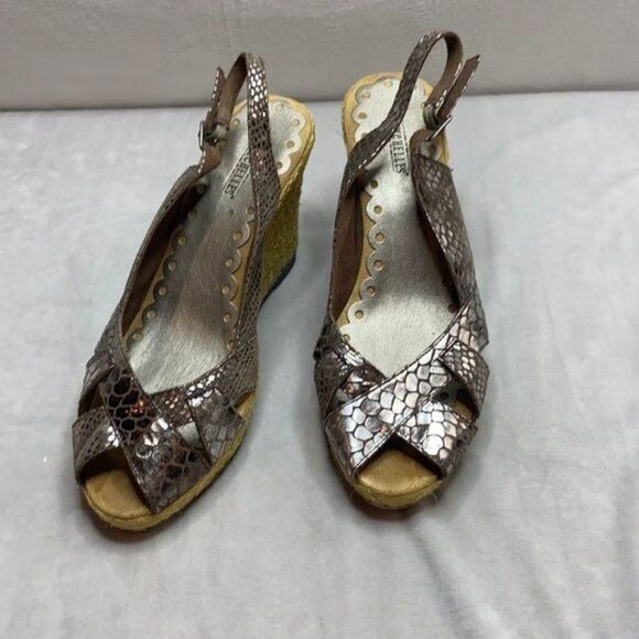 Seychelles Metallic Snake Skin Espadrille Wedges size 10 - Picture 1 of 10